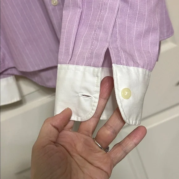 Charter Club Lavender Button-Down Shirt with White Pin Stripes Y2K Cotton Hi-Lo - Picture 9 of 14